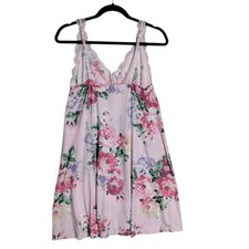 Flora Nikrooz Pink Floral Lace Trim Nightgown Chemise L 1836615