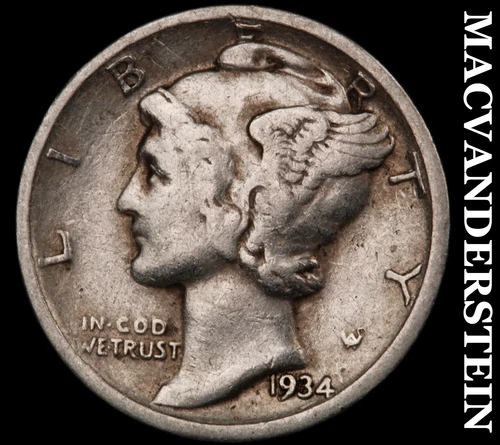 1934-D Mercury Dime- Silver- Scarce Better Date No Reserve #J4121