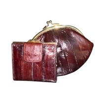 Vintage 1960s Eel Skin Wallet And Clutch Pouch Coin Purse