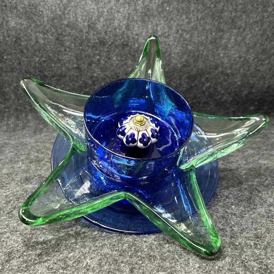 Handmade Starfish Flower Glass Garden Art Beautiful Blue & Green Yard Art - Image 3 of 4