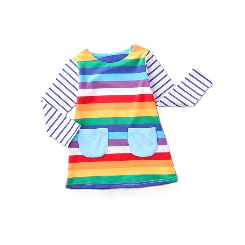 NWT GIRLS 5 Years MIXED STRIPE ROYAL RAINBOW LONG SLEEVE DRESS