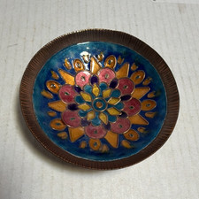 Copper & Enamel Floral Bowl, Blue Copper Mult...