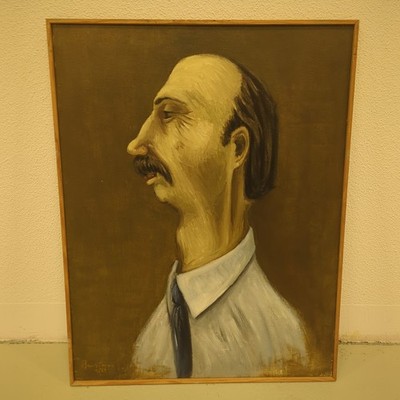Malerei Gerold Bursian Öl Leinwand Holz 55,7x71,7cm 1981 Mann Profil