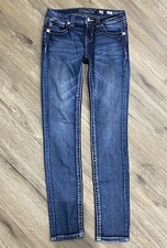 MISS ME Size 12 Girls Embellished Cotton Denim SKINNY Blue Jeans Preowned