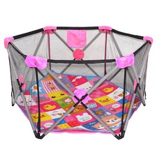 Pink Portable Baby Playpen Kids Play Yard Safety Fence w/ Bag Indoor Outdoor
