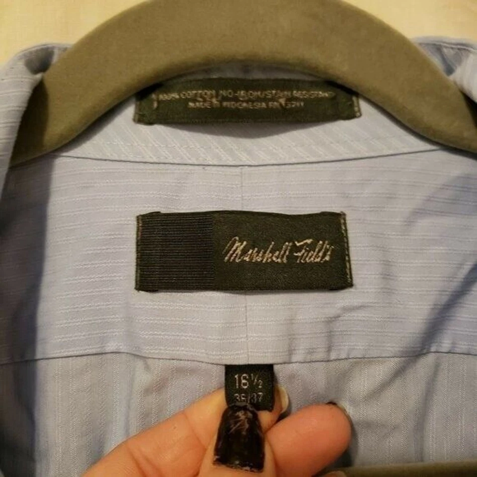 Camisa de vestir Marshall Fields para hombre talla 16,5 azul liso manga larga Foto 2 de 4