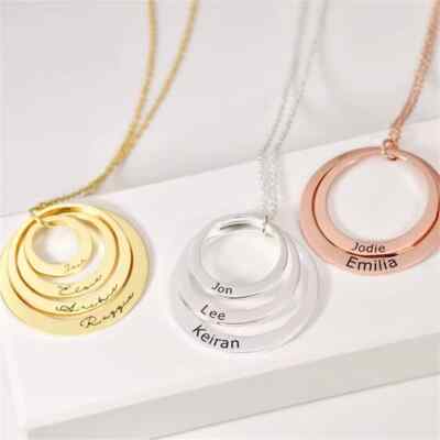 Customized 1-4 Multiple Name Necklace Pendant Engraved Jewelry Link Chain Family