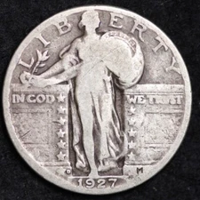 1927-D Standing Liberty Quarter Silver GOOD / VG FULL DATE FREE SHIPPING!