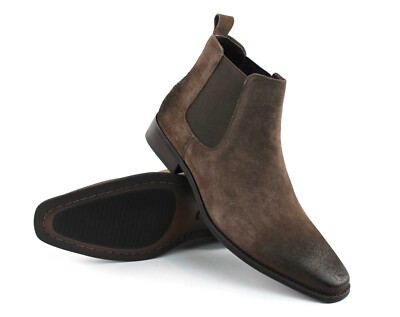 Genuine Suede Dark Brown Mens Dress Chelsea Boots Almond Toe  display picture 2