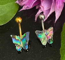 Anillo de vientre mariposa concha de abulón 14 g ombligo naval piercing joyería corporal 1 pieza