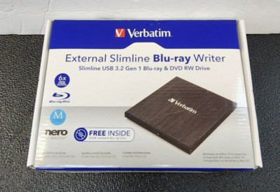 Verbatim 43890 External Slimline USB 3.2 Gen 1 Blu-ray & DVD RW Drive Writer NEW