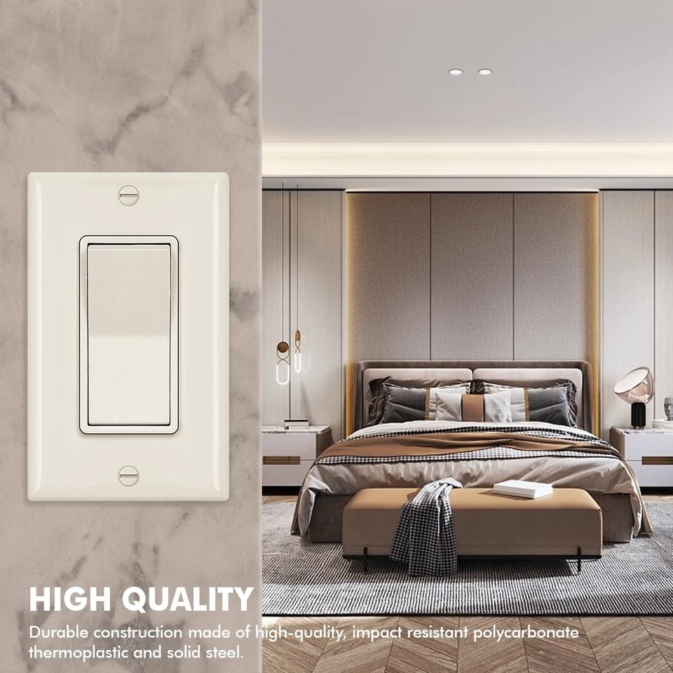 Interruptor de luz Decora marfil, basculante de paleta de un solo polo, 15A 120V/277V, paquete de 10 Foto 4 de 4