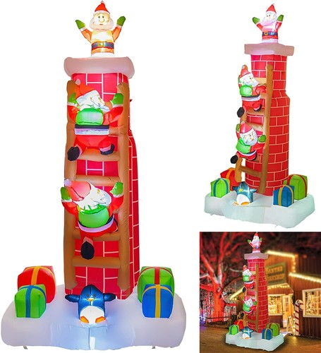 8 FT Inflatable Christmas Santa Claus Climbing Chimney, Lighted Blow Up - Afbeelding 2 van 5