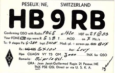 AA106 Carte QSL Radio Amateur Opérateur HB9RB en SUISSE a PESEUX