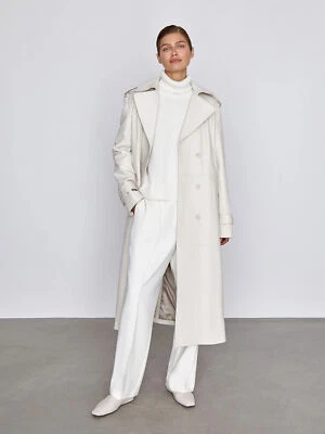 Damen Leder Trenchcoat Echte Weiche Lammfell Slim Fit Langer Mantel - Bild 1 von 4