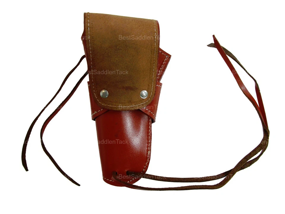 Leather Gun Holster OWB Long Barrel Fit Barbed Tooled Border Red - Right Handed - Image 4 of 4