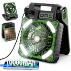 Solar Powered Portable Camping Fan USB Rechargeable Variable Speed w/ LED Light