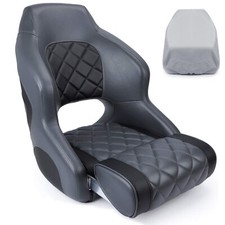 Premium Pontoon Bucket Seat with Flip Up Bolster and Seat Cover,Charcoal/Black