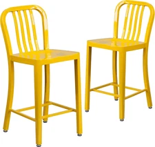 Gael Commercial Grade 2 Pack 24" High Yellow Metal Indoor-Outdoor Counter Height