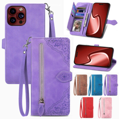 Flip Case For iPhone 17 16e 15 14 13 12 Pro Max SE 8 Leather Wallet Zipper Cover