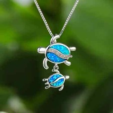 Creative Elegant Blue Sea Turtle Parent Child Pendant Necklace Unique Girl Gift