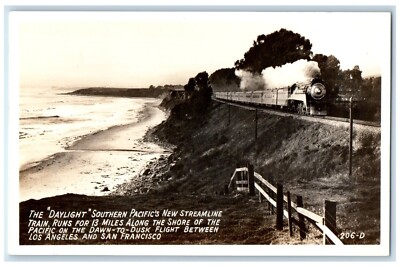 The Daylight Southern Pacifics New Streamline Train Railroad RPPC Photo Postcard
