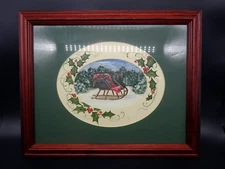 Vintage Wood Framed Matted Picture 3 Layer Winter Scene Holly & Sleigh 16" × 13"