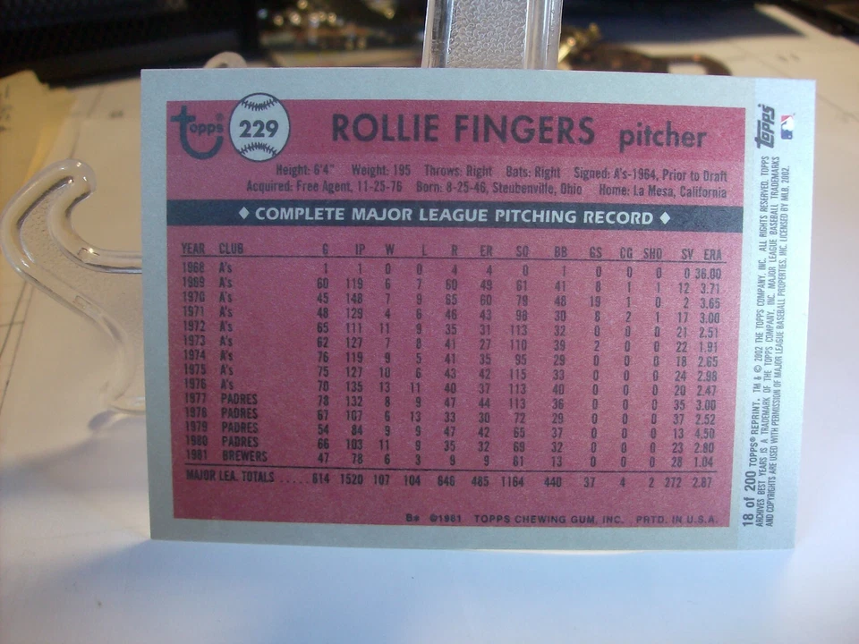 2002 Topps Archives #18 - Rollie Fingers - San Diego Padres 02-001 - Image 2 of 2