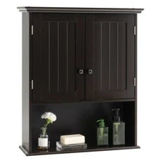 2-Door Wall Mount Medicine Cabinet Bathroom Storage Organizer With Open Shelf