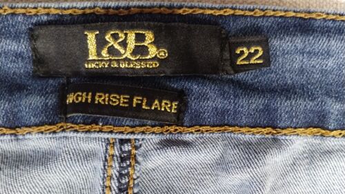 L&B Lucky & Blessed Womens Jeans High Rise Flare Raw Hem Distressed Blue 22 - Picture 6 of 10
