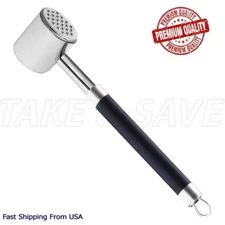 Meat Tenderizer Hammer Silver Two Sided Stainless Steel Heavy Duty 14oz