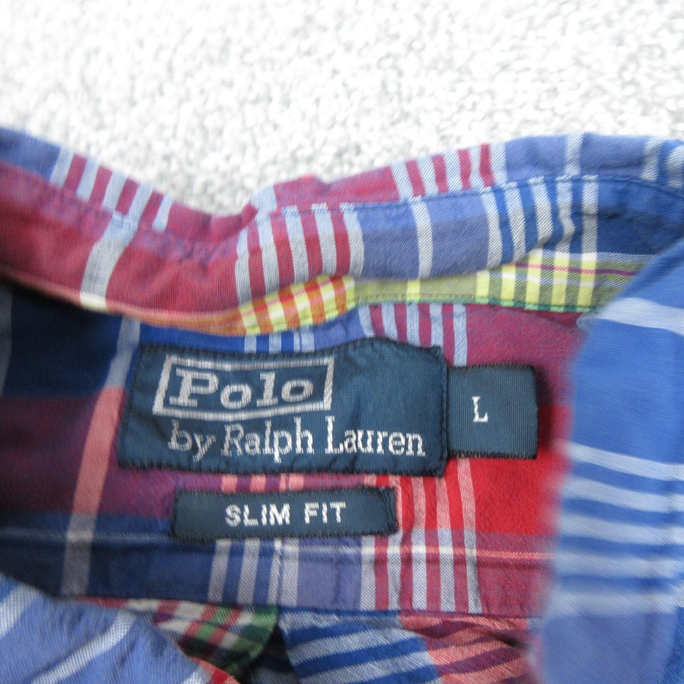 Ralph Lauren Shirt Mens Large Red Blue Plaid RL Pony Long Sleeve Pocket