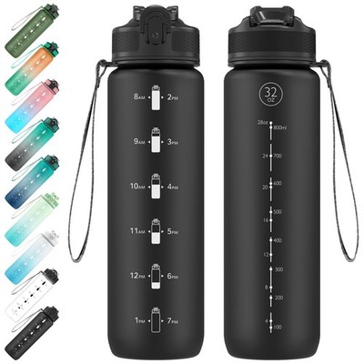 EYQ 1L Trinkflasche 1 Liter Trinkflasche mit Strohhalm 32oz Leck Pureblack - 1ls