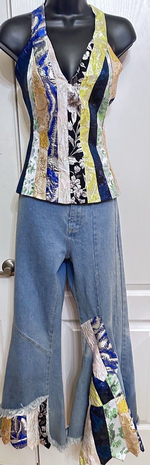 Upcycled two piece Colorful Patchwork brocade Den… - image 2