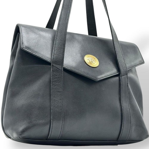 VERSACE Sac à main fourre-tout sac à main Méduse cuir noir authentique - Photo 21/24