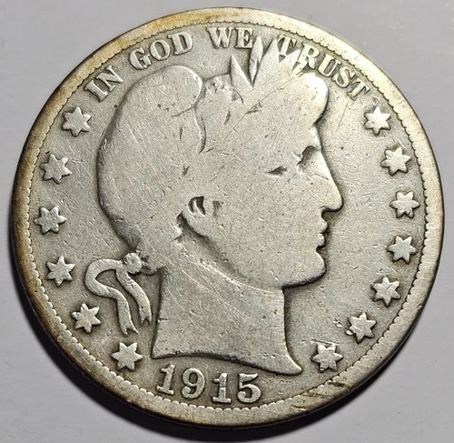 1915-P Barber Half Dollar 50c Coin ~ 90% Silver Coin (A125)