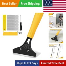 Heavy Duty Floor Scraper with 44.5&rdquo; long handle, 4&rdquo; Scraper Tool with 10 Repl...