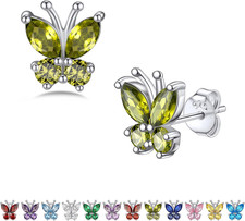 Sterling Silver Butterfly Earrings for Women, Dainty Cute Birthstone Studs Hypoa