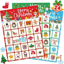Christmas Bingo Game for Kids Large Group with 24 Xmas Players Cards for Holiday