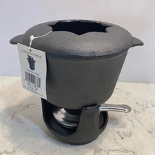 VTG Black Cast Iron Fondue Set Heavy. No forks. Never used Tag on/no box 