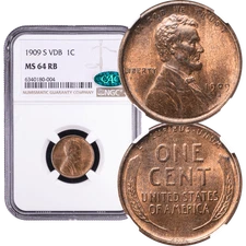 1909-S VDB Lincoln Cent 1c NGC MS64 RB CAC