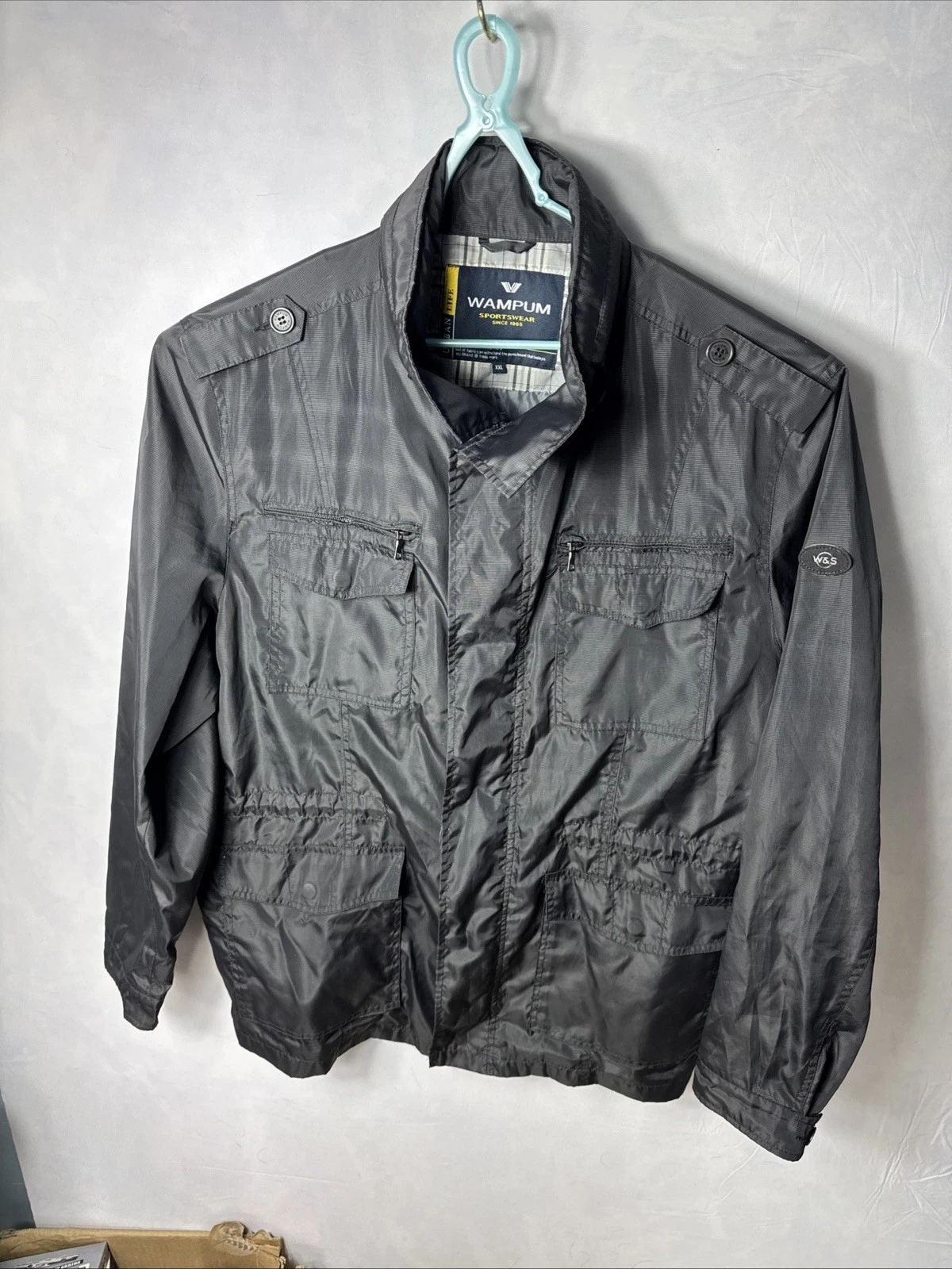 WAMPUM Mens Loose Fit Windbreaker Jacket UK XXL Black hood in collar