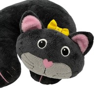 Cute Black Cat Neck Pillow Travel Plush Yellow Bow Pink Ears