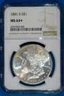 1881-S U.S. MORGAN SILVER DOLLAR - KM#110 - NGC SLABBED - MS64+
