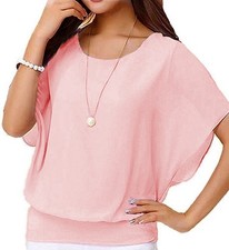 Elegant Chiffon Blouse 3/4 Sleeve Round Neck Casual Summer Top Shirt Lt. Pink M