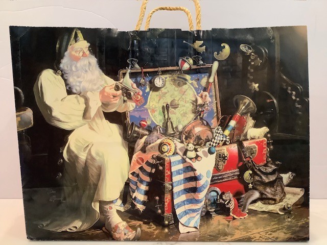VINTAGE SAKS FIFTH AVENUE CHRISTMAS PAPER BAG W/ DEAN MORISSAY FANTASY ARTWORK