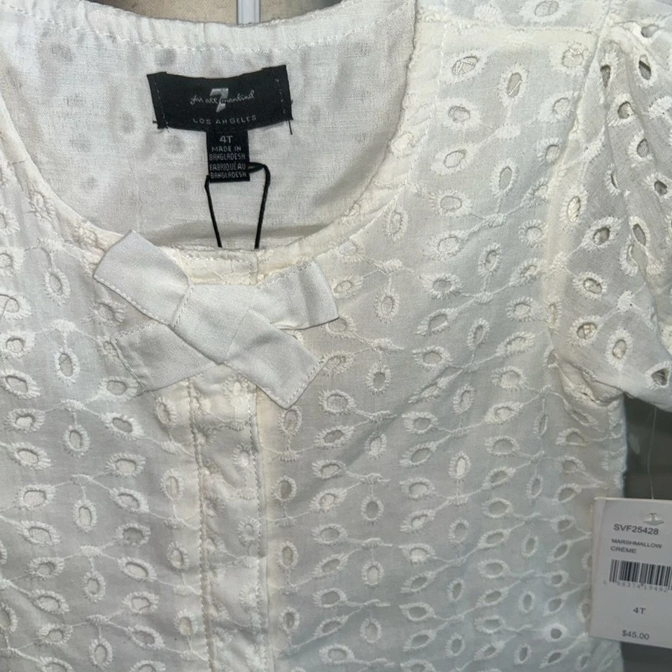 NEW 7 for all Mankind Toddler Set: Eyelet Top w/ Jean Shorts Size 4T Foto 3 de 4