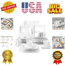 Ivory White Dinnerware Sets, 30-Piece Porcelain Plates and Bowls Sets, Modern...