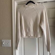 Free People Women's Cream Knit Semi-Cropped Sweater Cotton Blend size Small