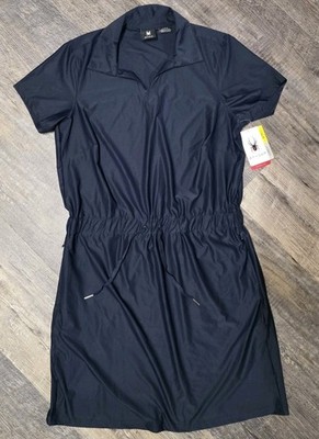 Spyder Women's Large Navy Blue Collared Stretch Knit Active Dress NWT